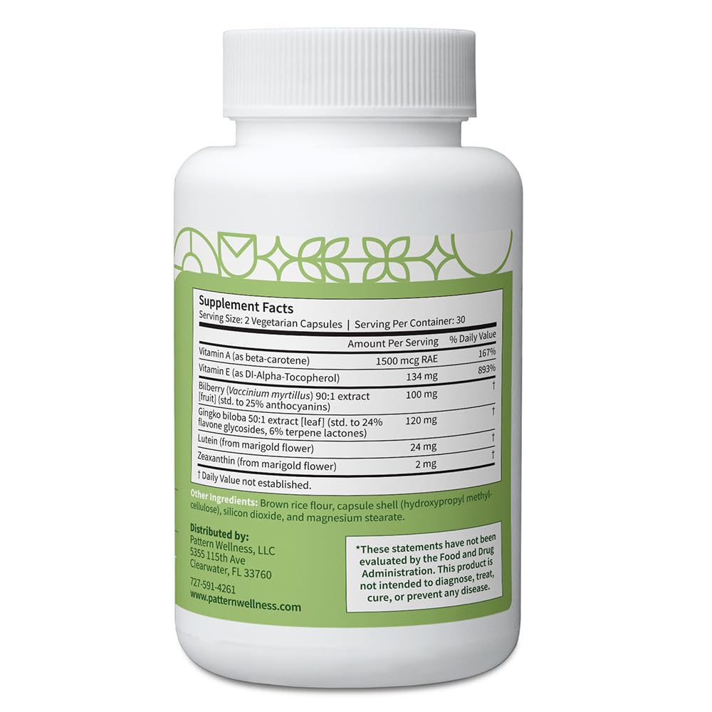 Pattern Wellness Vision Complex Supplement – Daily Eye & Visual Function Support – Herbal Extract & Vitamin Blend – 60 Vegan Capsules Pattern WellnessBuy Supplements Australia