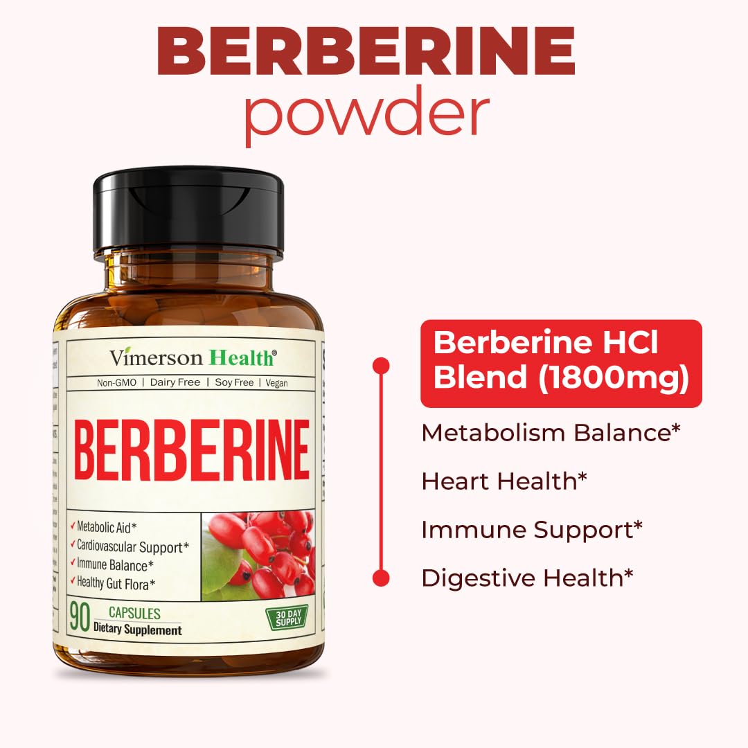 Vimerson Health Berberine Supplement with Third Party Tested Berberine 1800mg - Immune Support Supplement for Cardiovascular, Gastrointestinal Function & Metabolic Aid - Vegan & Non-GMO Vimerson HealthBuy Supplements Australia