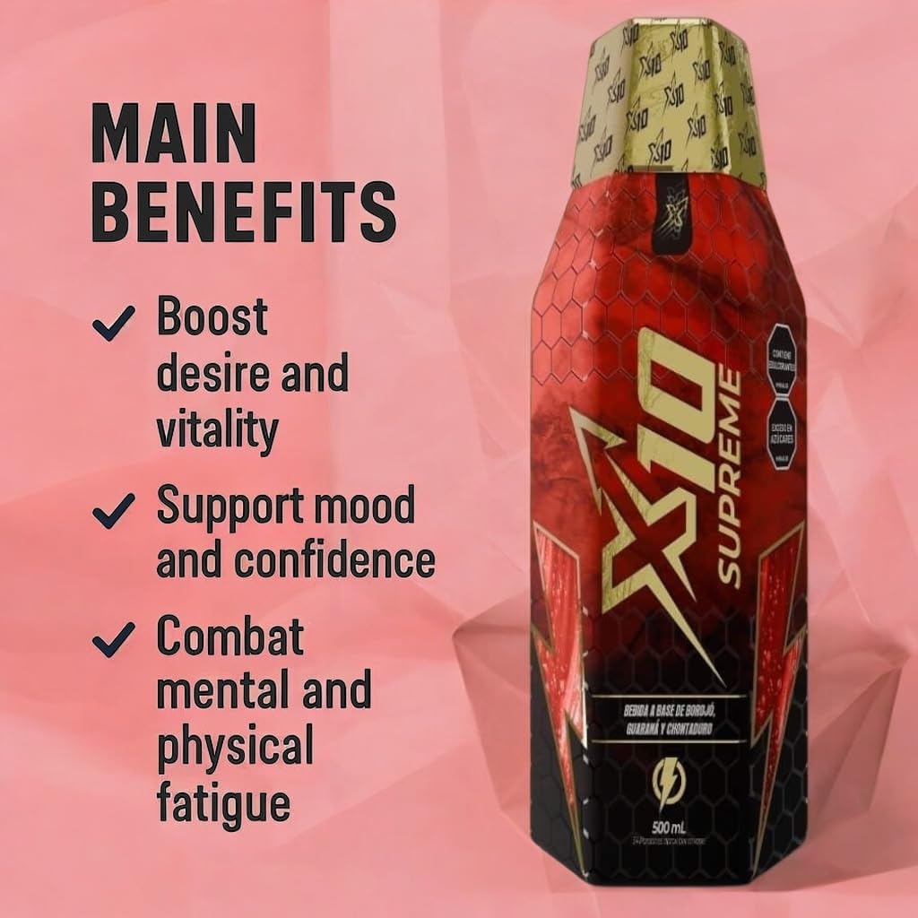 X10 Supreme Liquid 500 ML Natural Supplement (Similar Results as vitafer..Gold) - Chontaduro, Guarana, and Borojó Blend | 500 ML | Plant-Based Energy Support for Vitality X10Buy Supplements Australia