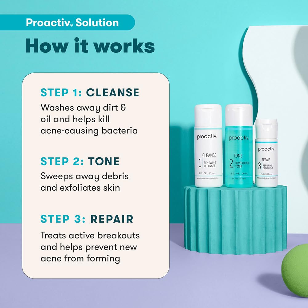 Proactiv 3 Step Acne Treatment - Benzoyl Peroxide Face Wash, Repairing Acne Spot Treatment for Face and Body