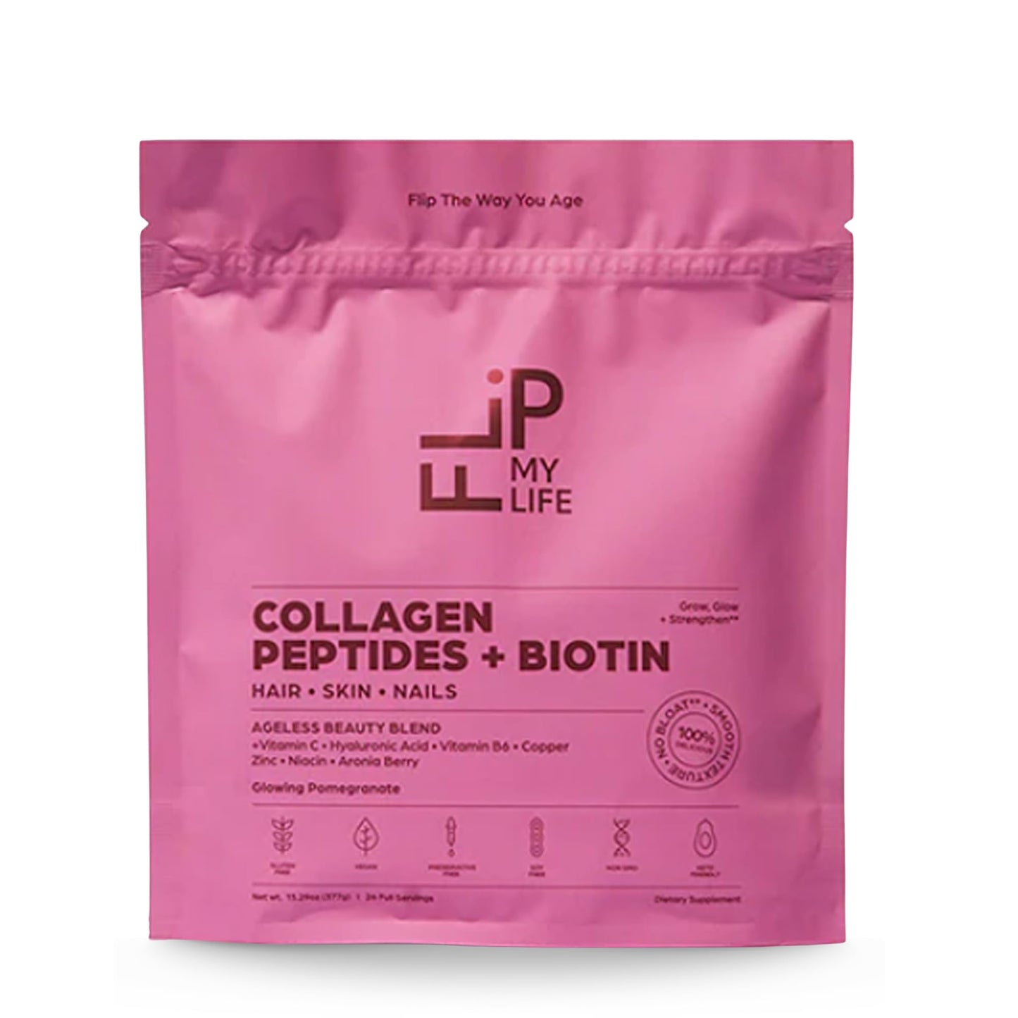 Flip My Life Collagen Peptides + Biotin, Hyaluronic Acid & Vitamin C - For Hair, Skin, Nails - Gut Health/Joint Support - Ageless Beauty Blend Supplement Powder for Men/Women - 9g Protein—26 Servings Flip My LifeBuy Supplements Australia