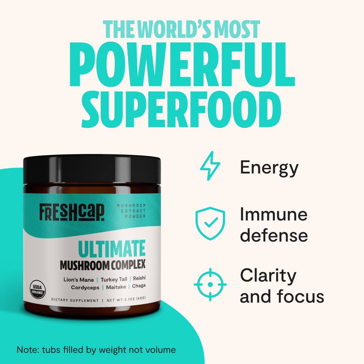 FreshCap Ultimate Mushroom Complex Powder - Lions Mane, Reishi, Cordyceps, Chaga FreshCap MushroomsBuy Supplements Australia