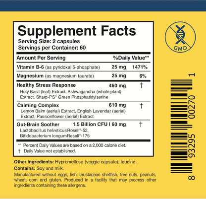 Researched Nutritionals AnxiaEase - Stress, Cortisol Management & Mood Support Supplement - Botanicals, Vitamin B6, Magnesium & 'Psychobiotic' Probiotic Strains (120 Capsules) Researched NutritionalsBuy Supplements Australia