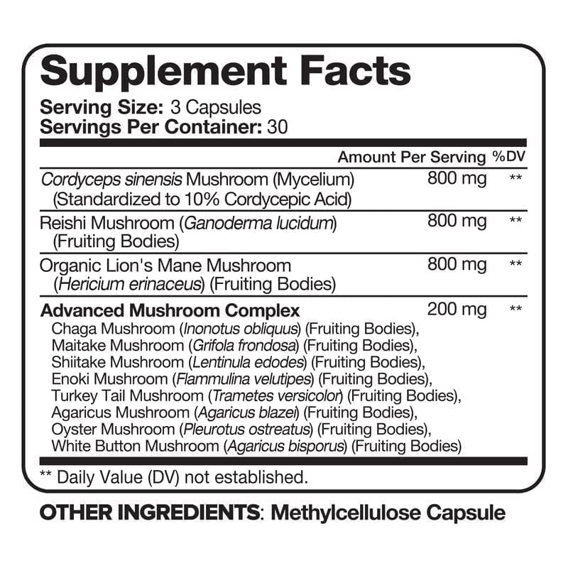 Nutrivein Mushroom Supplement - 2600mg - 90 Capsules - 11 Organic Mushrooms NutriveinBuy Supplements Australia