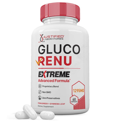 Gluco Renu Extreme 1295MG Glyco Support Pills Advacned Formula Gluo Renew Glycogen Support Formulated with Turmeric Berberine Resveratrol Garlic Bitter Melon Milk Thistle 60 Capsules Justified LaboratoriesBuy Supplements Australia