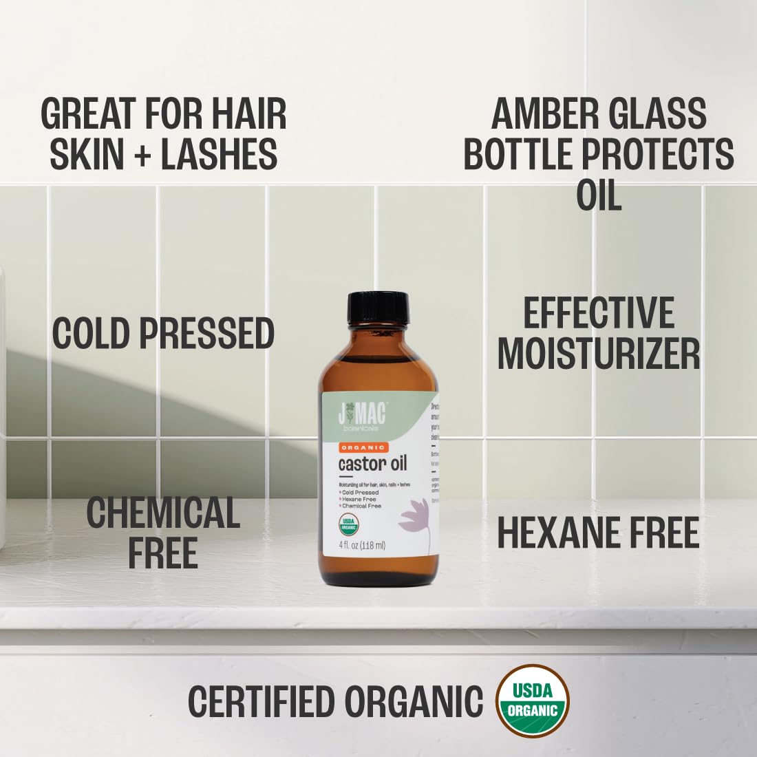 J MAC BOTANICALS Organic Castor Oil Cold Pressed (Glass Bottle, 4 oz ) J MAC BOTANICALSBuy Supplements Australia