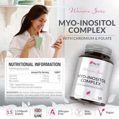 Myo-Inositol Complex 4000mg - 180 Vegan Tablets, 6 Weeks Supply - with 200ug Folate Nu U NutritionBuy Supplements Australia