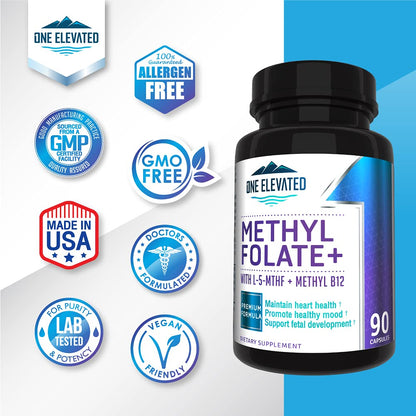 Double Strength & Most Bioactive Methyl Folate! Uniquely Formulated with Highest Pharmaceutical Grade Methylcobalamin (B12), Niacin, B1, B2 B6.