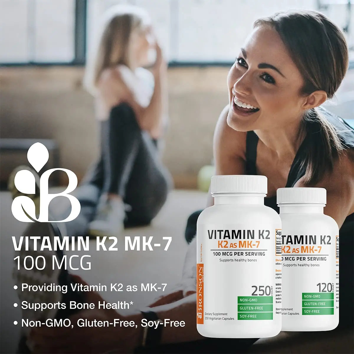 Bronson Vitamin K2 as MK-7 Menaquinone 100 mcg Non-GMO, 250 Capsules BronsonBuy Supplements Australia