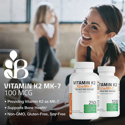 Bronson Vitamin K2 as MK-7 Menaquinone 100 mcg Non-GMO, 250 Capsules BronsonBuy Supplements Australia