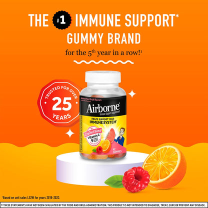 Airborne 750mg Vitamin C Immune Support Supplement Gummies for Adults, Assorted Fruit Flavor, Gluten Free Crafted Blend with Powerful Antioxidants Vitamins A C & E, 42 Gummies (2 Pack) AirborneBuy Supplements Australia