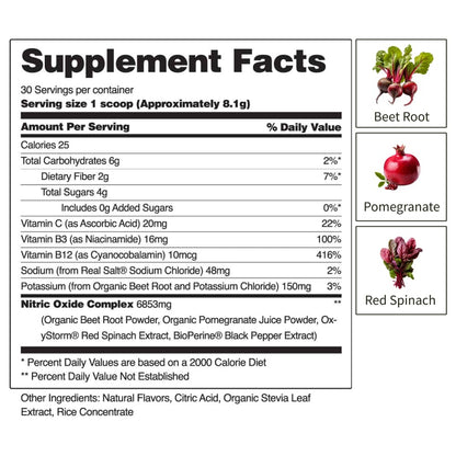 Snap Supplements USDA Organic Beet Root Powder, 3-in-1 Nitric Oxide Supplement, Support Healthy Blood Circulation, 250g (30 Servings, Apple)