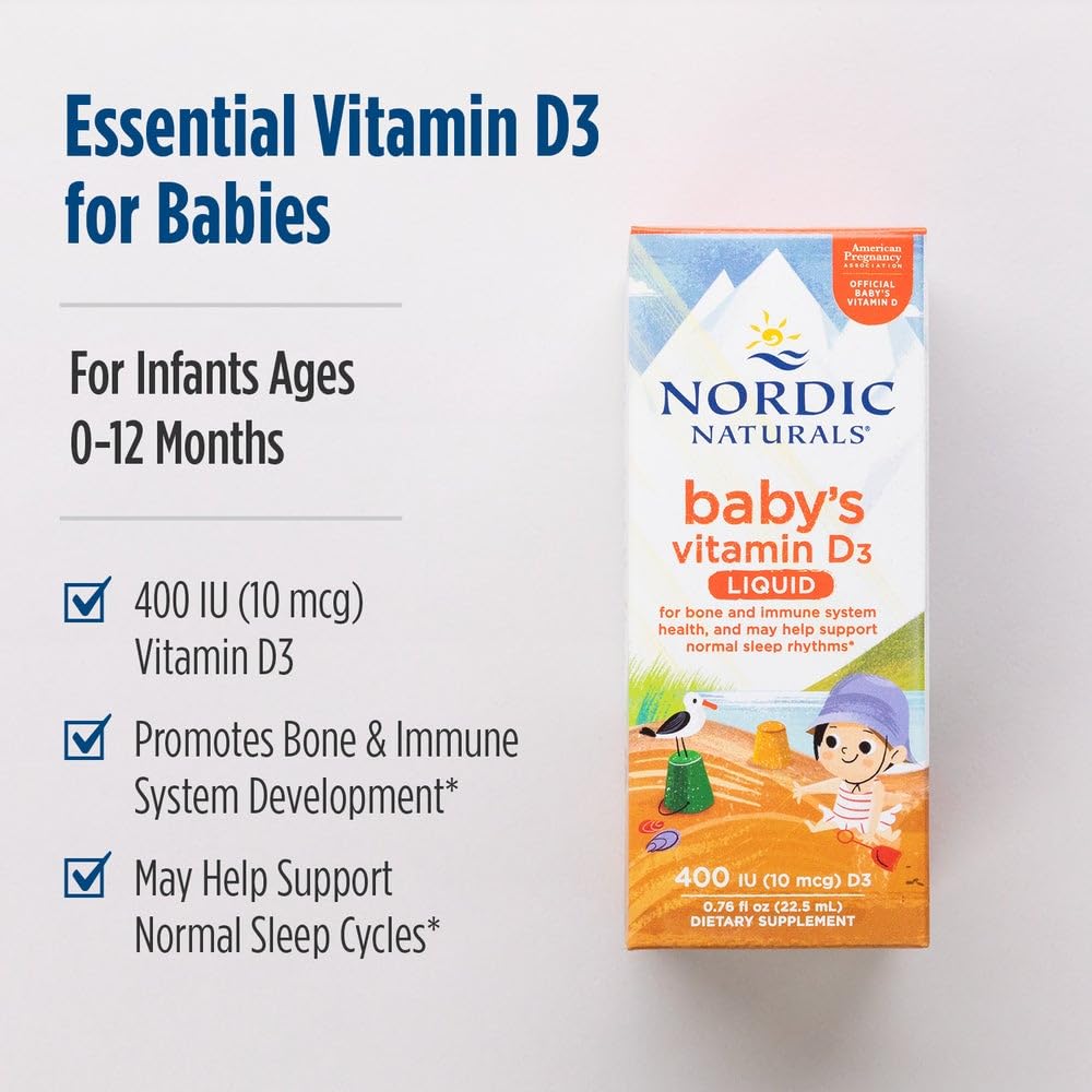 Nordic Naturals Baby’s Vitamin D3, Unflavored - 0.76 oz - 400 IU Vitamin D3 - Healthy Bones, Immune System Support, Normal Sleep Rhythms - Non-GMO, Certified Vegetarian - 90 Servings Nordic NaturalsBuy Supplements Australia