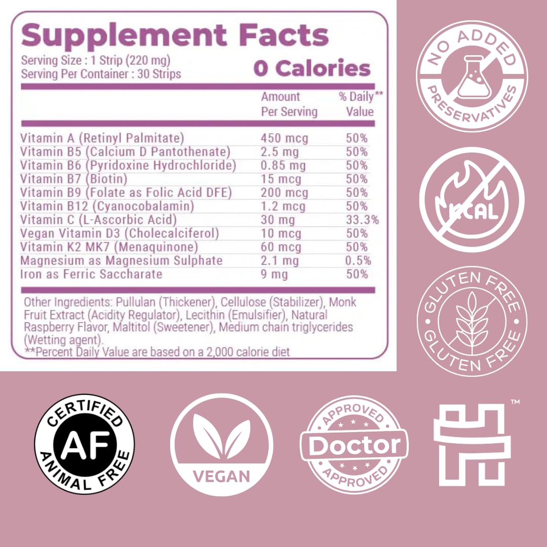 NutriHugs Daily Multivitamin Dissolving Strips - Vitamins A, B-Complex, C, D3 and K2 - 11 Essential Vitamins & Minerals - Vegan, Sugar-Free, Fast-Absorbing Oral Thin Film - Doctor-Founded - 30 Count MedHugsBuy Supplements Australia