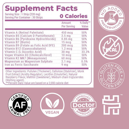 NutriHugs Daily Multivitamin Dissolving Strips - Vitamins A, B-Complex, C, D3 and K2 - 11 Essential Vitamins & Minerals - Vegan, Sugar-Free, Fast-Absorbing Oral Thin Film - Doctor-Founded - 30 Count MedHugsBuy Supplements Australia