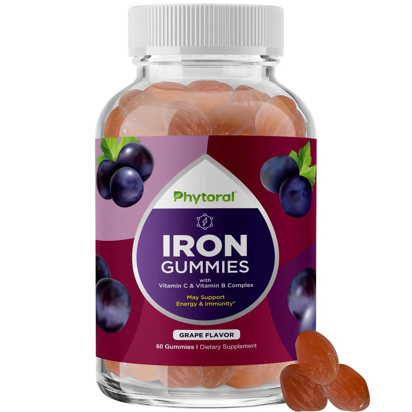 Natural Multivitamin Iron Gummies for Adults - Adult Gummy Vitamins with Iron and Energy Boost B Complex Vitamins Phytoral