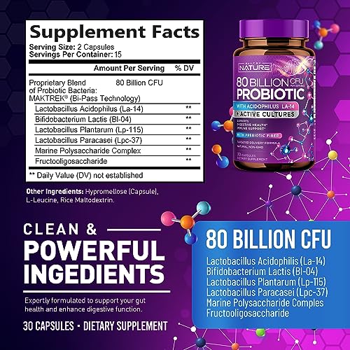 80 Billion CFU Probiotic - Daily Digestive Gut Health Supplement for Men & Women Built by NatureBuy Supplements Australia