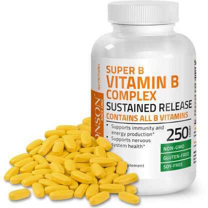 Bronson Super B Vitamin B Complex Sustained Slow Release Vitamin B1, B2, B3, B6, B9 BronsonBuy Supplements Australia