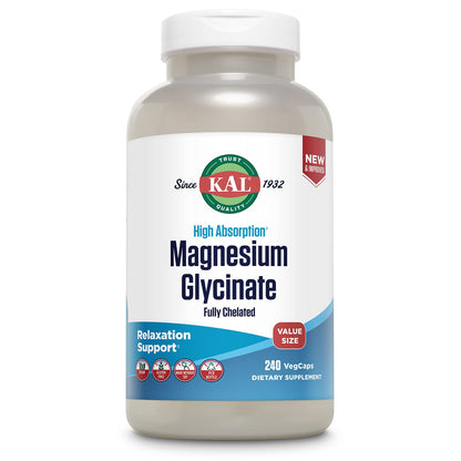 KAL Magnesium Glycinate, New & Improved Fully Chelated High Absorption Formula with BioPerine, Bisglycinate Chelate for Stress, Relaxation