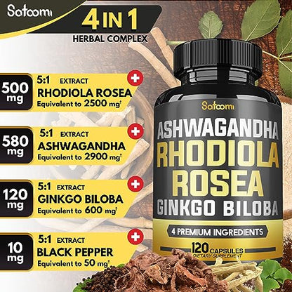 6050mg Rhodiola Rosea Supplement with Ashwagandha Root, Ginkgo Biloba & Black Pepper SatoomiBuy Supplements Australia