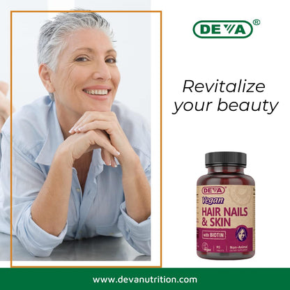 DEVA Vegan Vitamins Hair, Nails & Skin Supplement with 500 mcg of Biotin Per Tablet 90 Tablets (Pack of 2) DEVABuy Supplements Australia