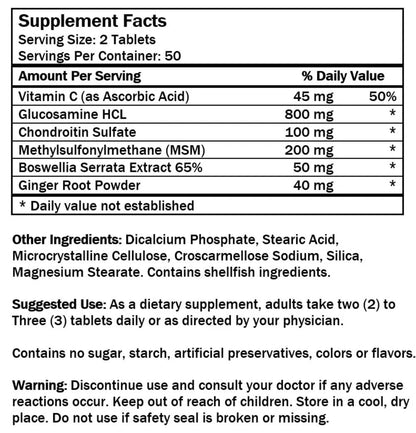 Glucosamine Chondroitin MSM Complete Joint Care Supplement | Glucosamine HCl, Chondroitin, MSM, Boswellia & Ginger | Supports Joint Mobility & Flexibility | 100 Tablets NCB NCB TECHNOLOGYBuy Supplements Australia