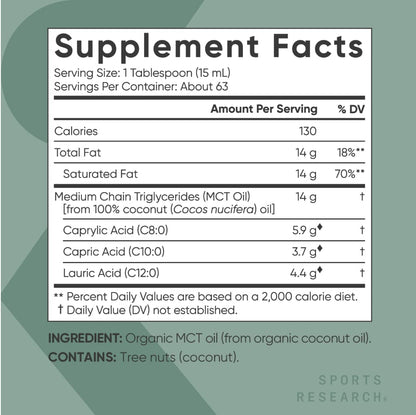 Sports Research Keto MCT Oil from Organic Coconuts - Fatty Acid Fuel for Body Sports ResearchBuy Supplements Australia