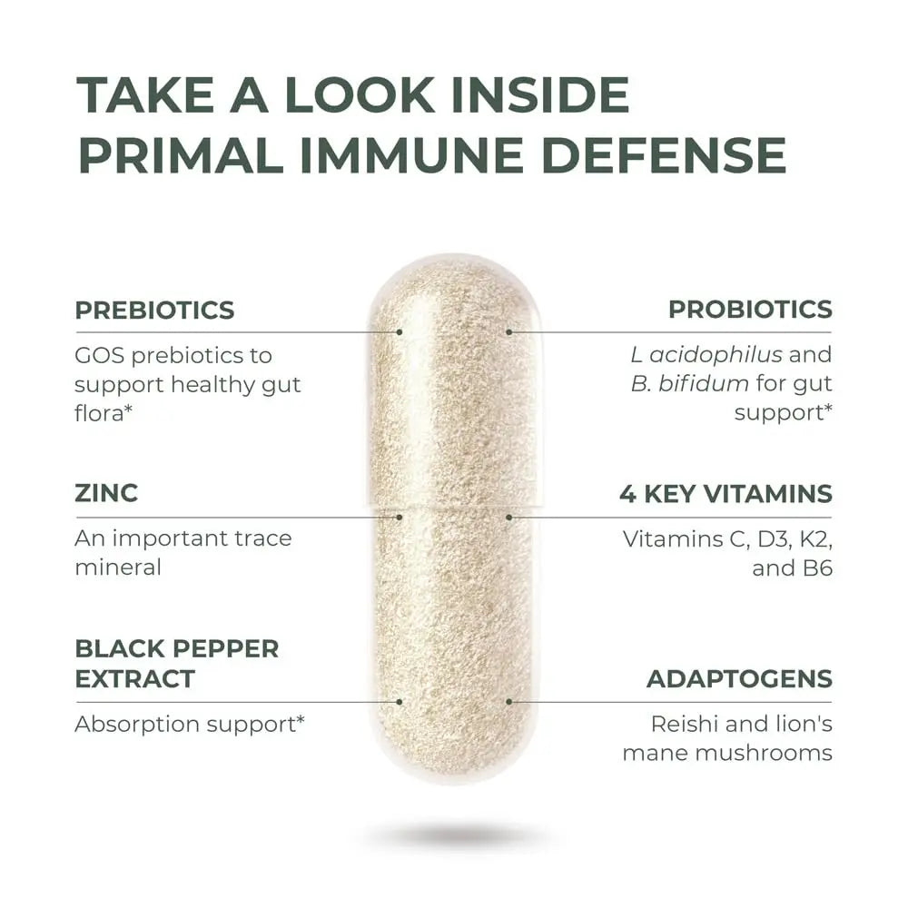 Primal Harvest Primal Immune Defense: 10-in-1 Immune Support with Probiotics, Zinc, Vitamins C, B6, D3 & K2 Primal Harvest