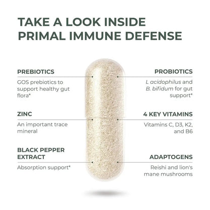 Primal Harvest Primal Immune Defense: 10-in-1 Immune Support with Probiotics, Zinc, Vitamins C, B6, D3 & K2 Primal Harvest