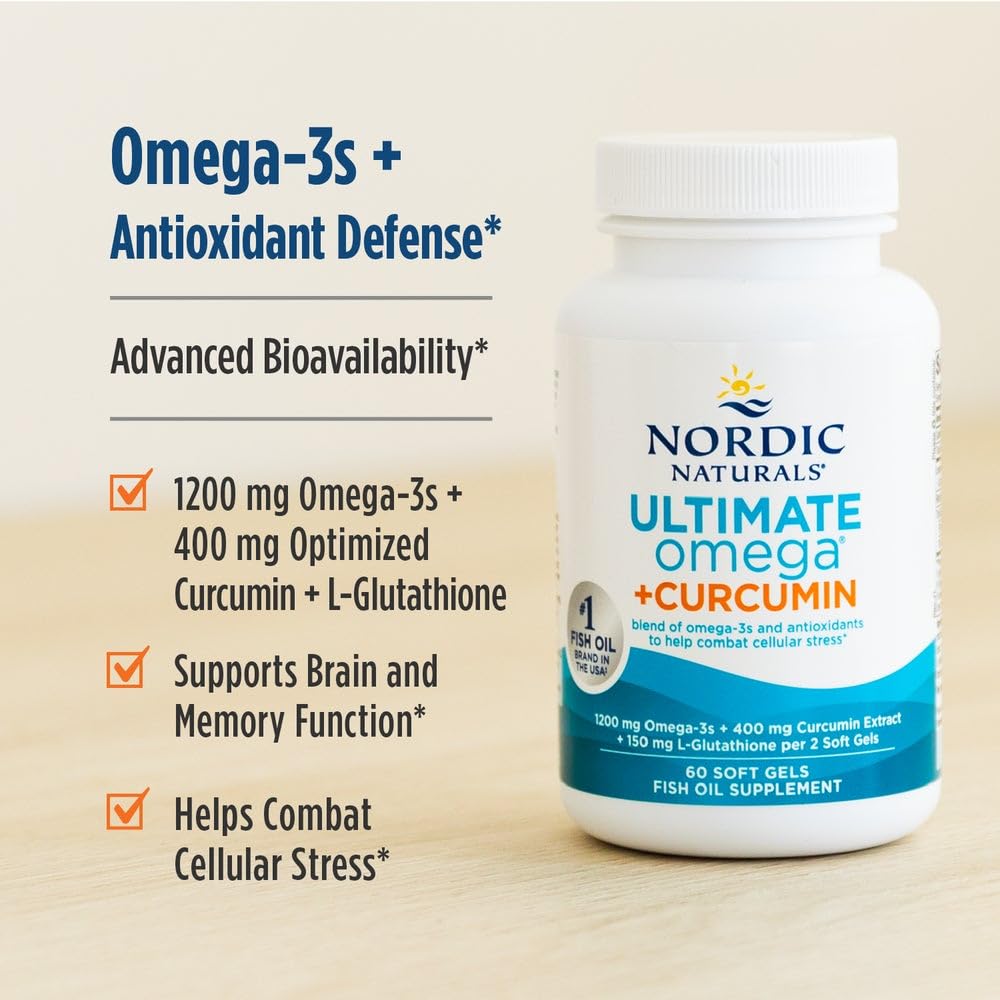 Nordic Naturals Omega Curcumin, Lemon - 60 Soft Gels - 1200 mg Omega-3 + 400 mg Optimized Curcumin - Combats Cellular Stress - Non-GMO - 30 Servings Nordic NaturalsBuy Supplements Australia