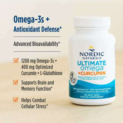 Nordic Naturals Omega Curcumin, Lemon - 60 Soft Gels - 1200 mg Omega-3 + 400 mg Optimized Curcumin - Combats Cellular Stress - Non-GMO - 30 Servings Nordic NaturalsBuy Supplements Australia