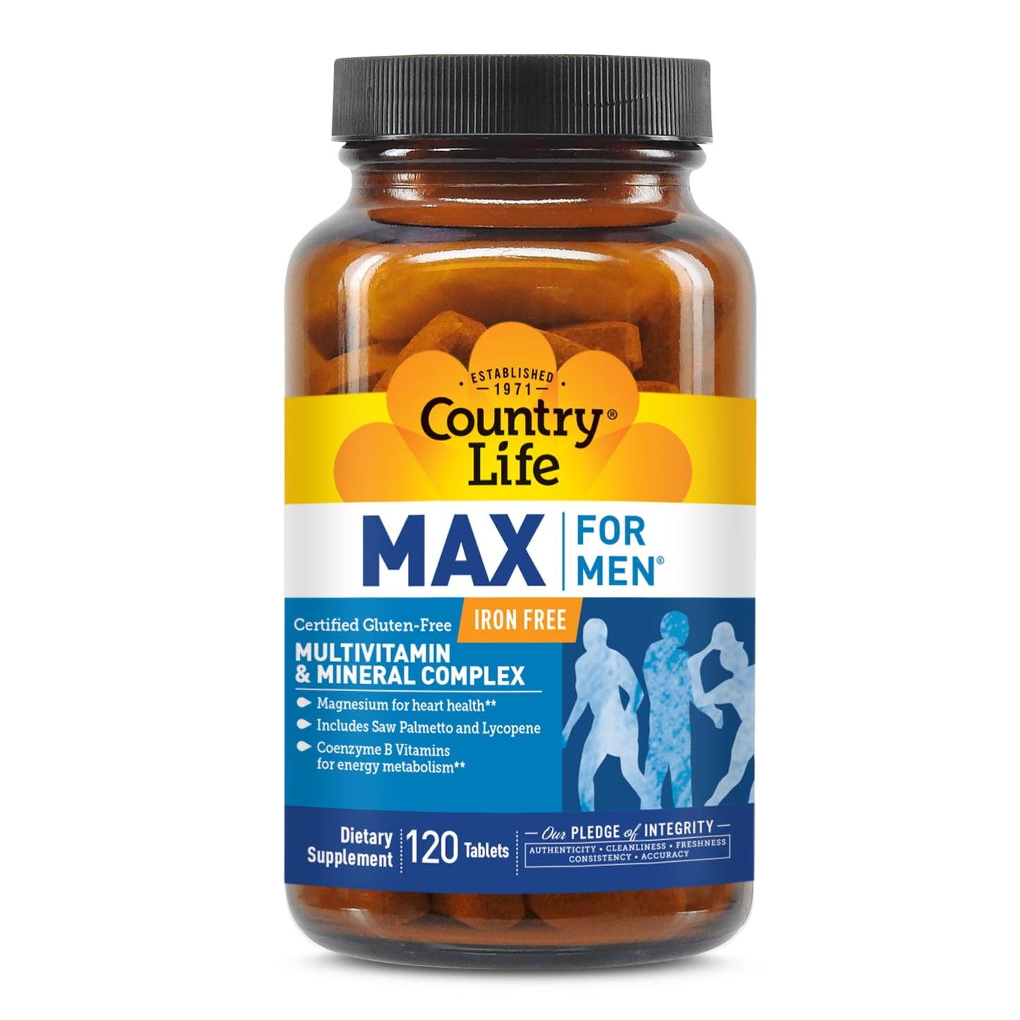 Country Life Max for Men Multivitamin: Iron-Free, Gluten Free, Saw Palmetto, Lycopene, Daily Support for Energy, Heart & Men's Health,120 Vegetarian Tablets Country LifeBuy Supplements Australia