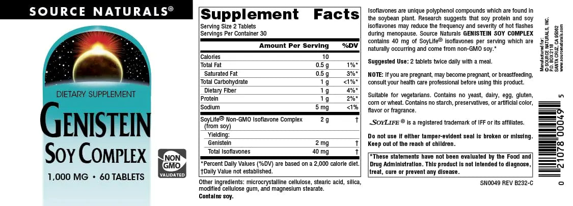 Source Naturals Genistein Soy Complex, 40 mg of SoyLife* - 40 mg, 60 Tablets Source NaturalsBuy Supplements Australia