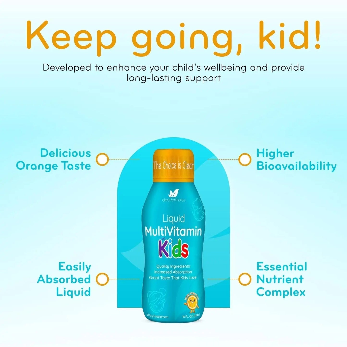 Sugar Free Liquid Multivitamin for Kids - High Absorption Kids Liquid Multivitamin with Vitamins A C D E & B Complex Plus Quercetin Immune Support Complex Clear FormulasBuy Supplements Australia