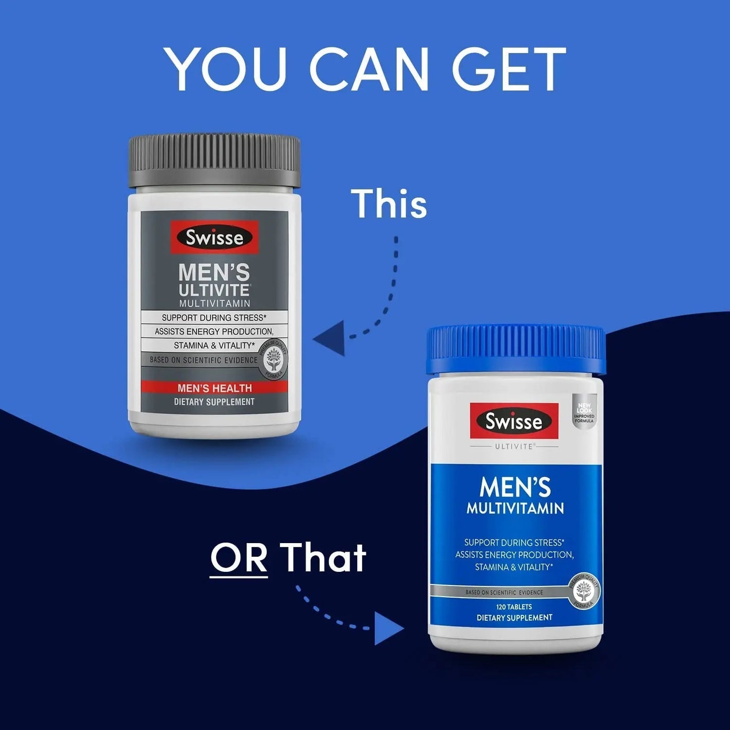 Swisse Ultivite Mens Daily Multivitamins | 50 Vitamins, Antioxidants and Minerals + Adaptogens | Energy, Stress & Immune Support | Mens Vitamins | 120 Tablets SwisseBuy Supplements Australia