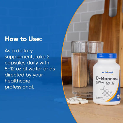 Nutricost D-Mannose 1000mg Per Serving, 120 Capsules - 500mg Per Capsule, Urinary Tract Health, Non-GMO and Gluten Free (Pack of 2) NutricostBuy Supplements Australia