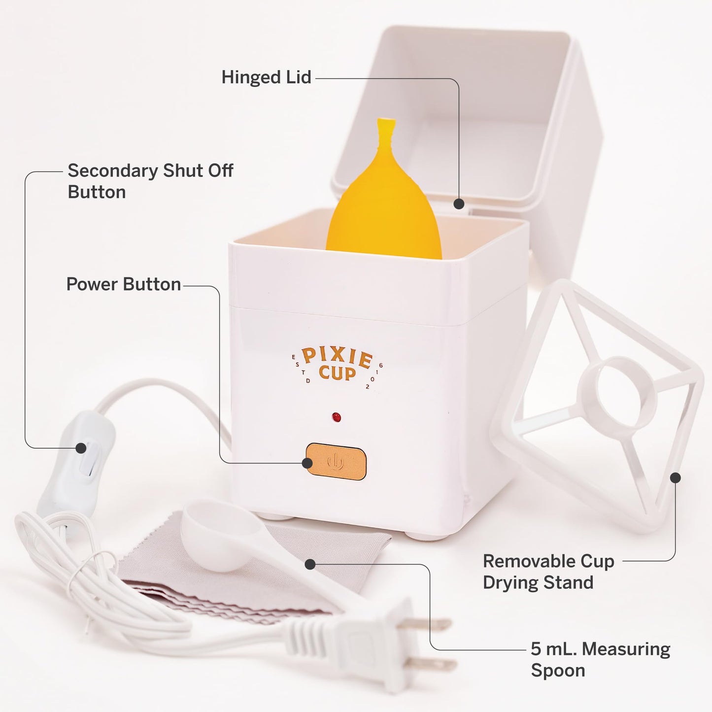 Pixie Menstrual Cup Sterilizer Cleaner Machine - The Only Hinged Lid Steamer & Drying Stand Pixie CupBuy Supplements Australia