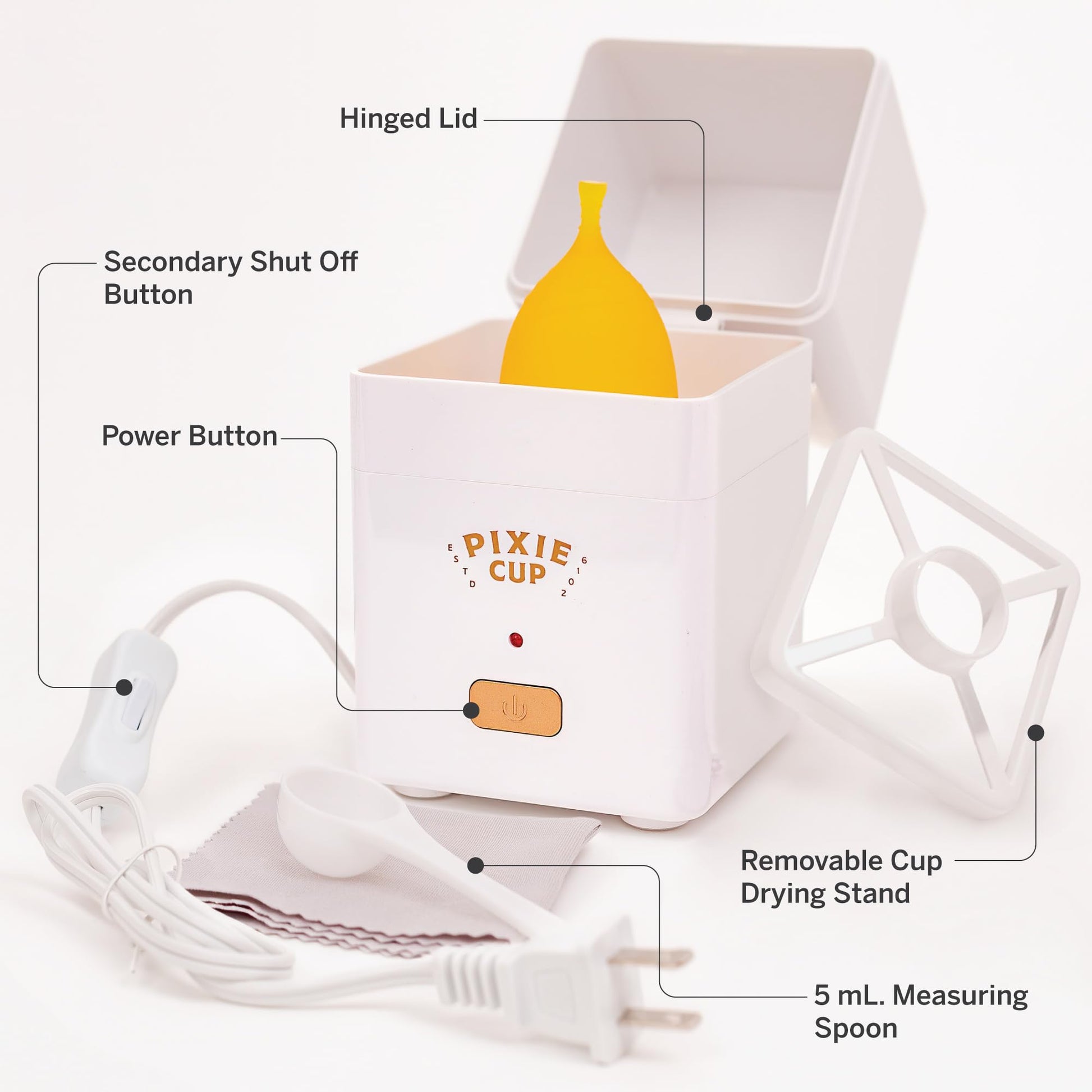 Pixie Menstrual Cup Sterilizer Cleaner Machine - The Only Hinged Lid Steamer & Drying Stand Pixie CupBuy Supplements Australia