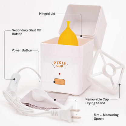 Pixie Menstrual Cup Sterilizer Cleaner Machine - The Only Hinged Lid Steamer & Drying Stand Pixie CupBuy Supplements Australia