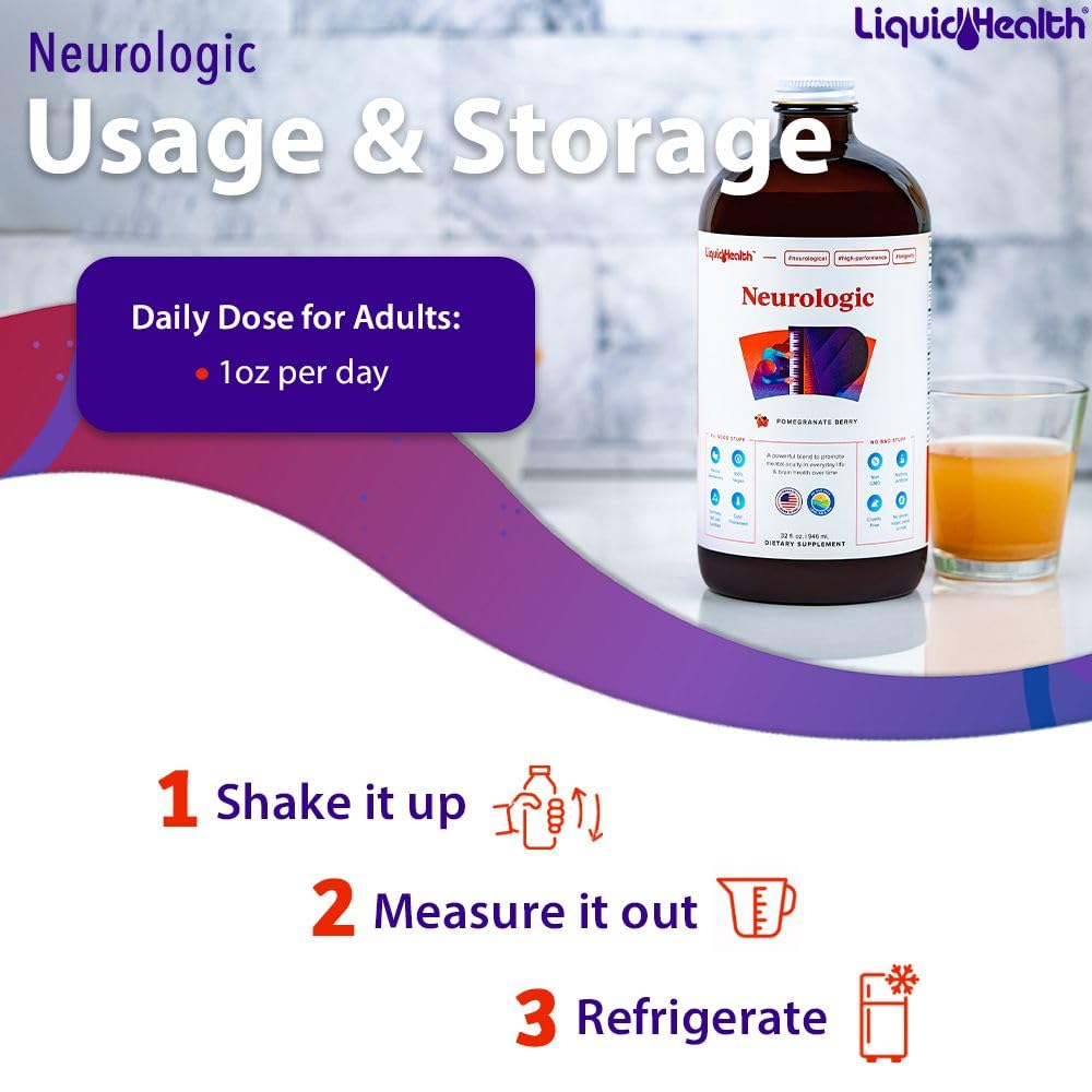 LIQUIDHEALTH Neurologic Focus Supplement - Brain Booster Nootropic Supplement for Cognitive Function, Memory & Focus with Ginkgo Biloba, Choline, L-Theanine & Phosphatidylserine - USA Made (2 Pack) LIQUIDHEALTHBuy Supplements Australia