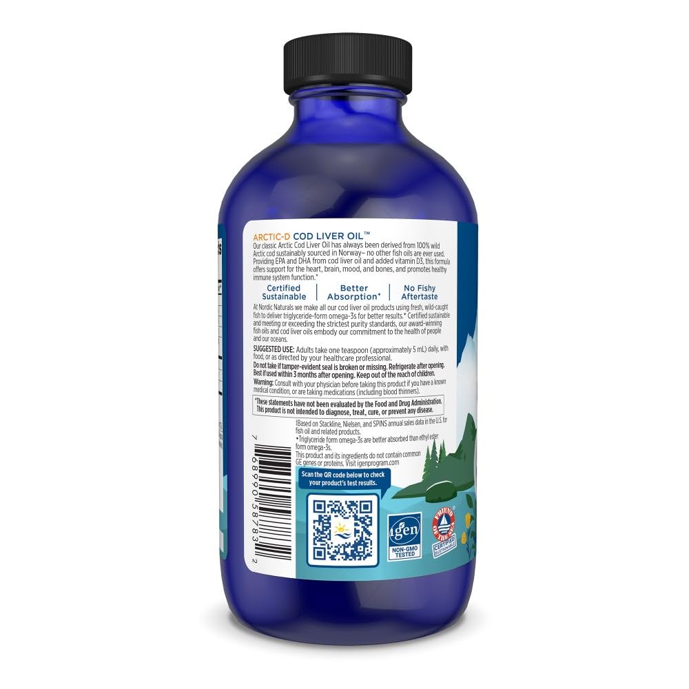 Nordic Naturals Arctic-D Cod Liver Oil, Lemon - 8 oz - 1060 mg Total Omega-3s + 1000 IU Vitamin D3 - EPA & DHA - Heart, Brain, Bone, Immune & Mood Support - Non-GMO - 48 Servings Nordic NaturalsBuy Supplements Australia