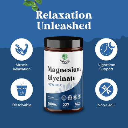 Potent Magnesium Glycinate Powder 400mg - Calm Magnesium Powder Bulk for Muscle Relax, Calm & Sleep Support for Adults - Glycinate Mag Soothe Vegan & Non-GMO Supplement - 1 Pack Natures CraftBuy Supplements Australia