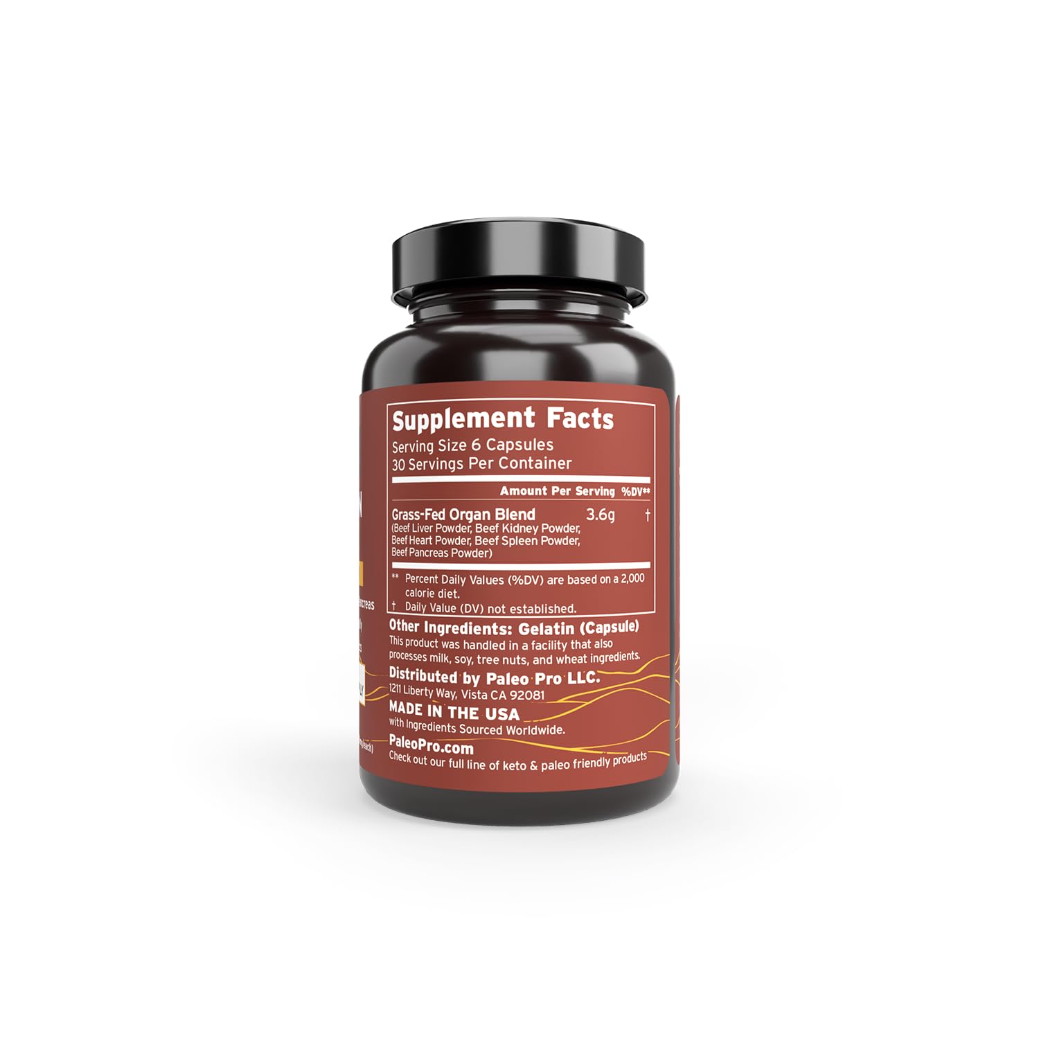 Paleo Pro O.G. Blend Premium Beef Organs Capsules, Kidney, Heart, Liver, Spleen and Pancreas from Grass Fed & Pastured Cows, Dietary Supplement, No GMO, 180 Capsules (Beef Organ Complex) Paleo ProBuy Supplements Australia