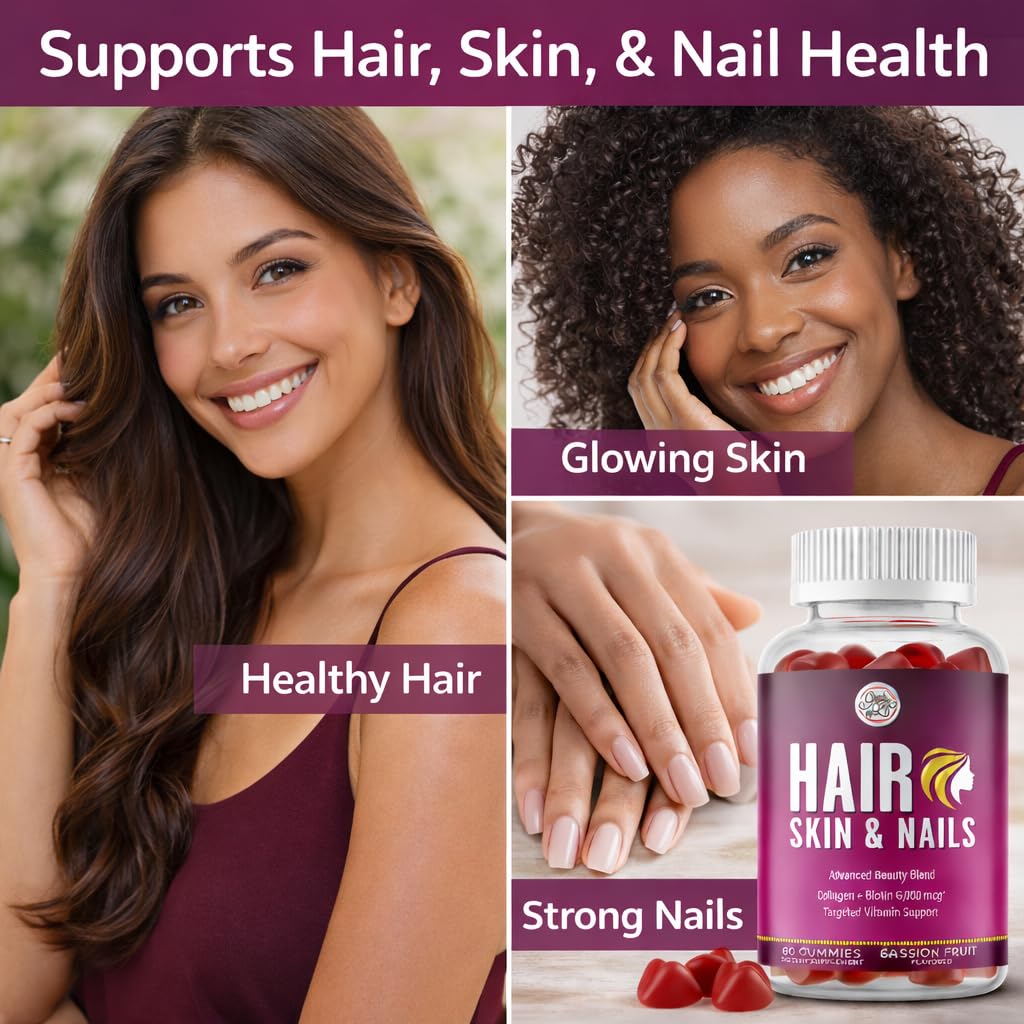 Grab The Gold Hair Skin & Nails Vitamins for Women | Gummies with 6000mcg Biotin & Collagen | 10 Essential Vitamin & Minerals | Gluten-Free, Non-GMO, Passion Fruit Flavor | 1 Month Supply, Made in USA Grab The GoldBuy Supplements Australia