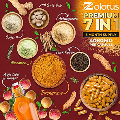 7 in 1 Turmeric Curcumin + Apple Cider Vinegar Capsules, Equivalent to 4080mg ZolotusBuy Supplements Australia