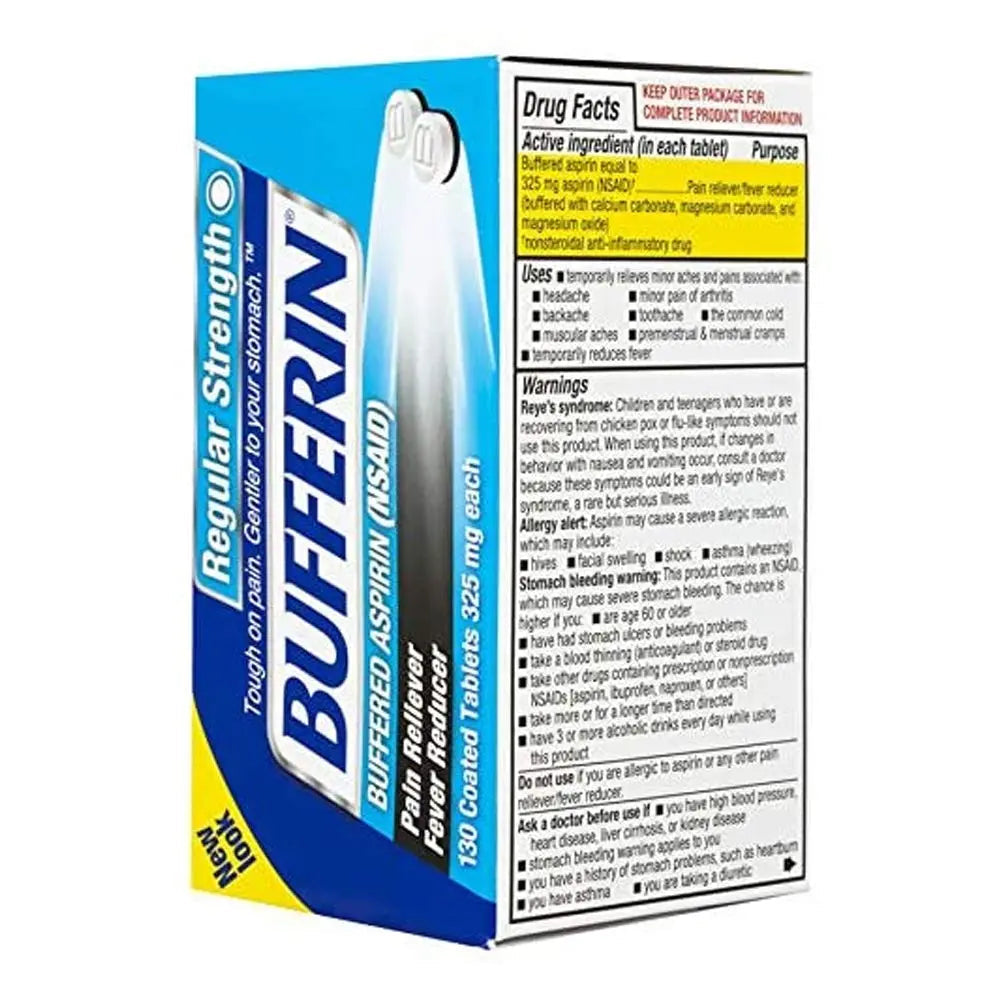 Bufferin Buffered Aspirin (NSAID) Coated Tablets Pain Reliever/Fever Reducer 130 ea (Pack of 3) BufferinBuy Supplements Australia