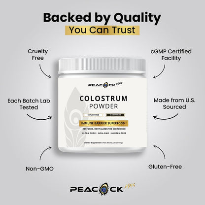 Peacock Max Colostrum Powder – 60g (30 Servings), Unflavored Bovine Colostrum Supplement, Superfood for Hair, Skin & Gut Health, Gluten-Free, Non-GMO Peacock MaxBuy Supplements Australia