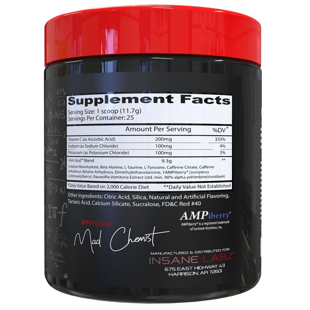 Insane Labz I am God Pre Workout, High Stim Pre Workout Powder Loaded with Creatine Insane LabzBuy Supplements Australia