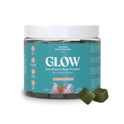 Akasha Superfoods Sea Moss Glow Gummies, Hair, Skin & Nails Vitamins with Seamoss, Pearl Powder, Vitamin E, Aloe Vera, Liposomal Vitamin C Akasha SuperfoodsBuy Supplements Australia