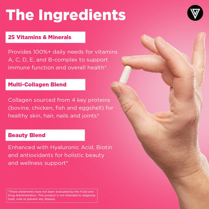 Vital Vitamins Women's Multivitamin Complex - Made with Multi-Collagen Blend, Hyaluronic Acid, & MSM - Beauty Multivitamins - with Vitamin A, C, E, B6, B12, D3-60 Capsules Vital VitaminsBuy Supplements Australia